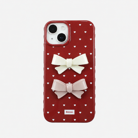 red dot heart double ribbon