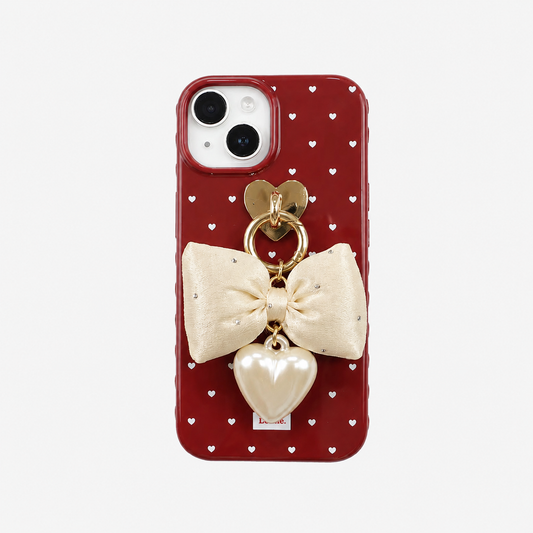 red dot heart ribbon charm