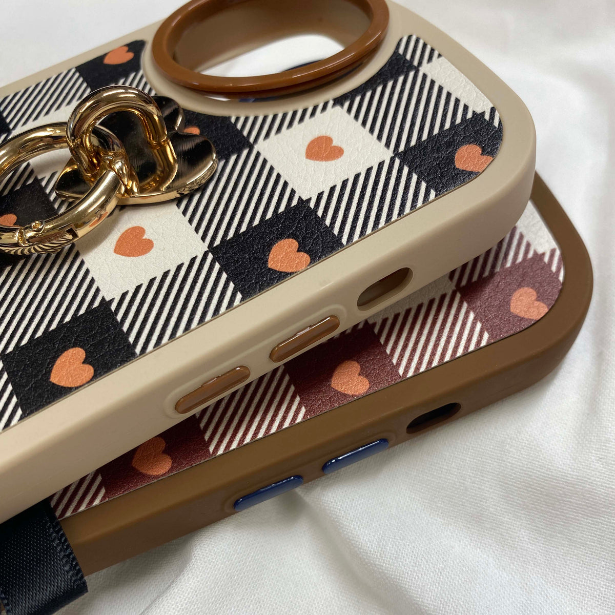 box heart check double leather ribbon