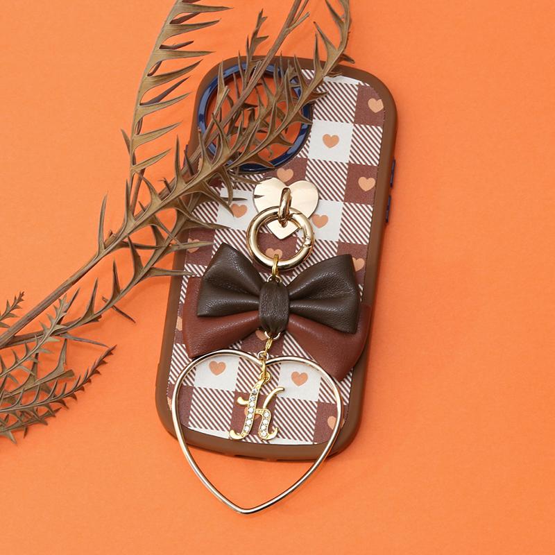 box heart check double leather ribbon