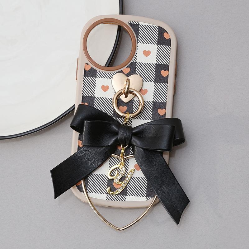 box heart check leather hoop ribbon