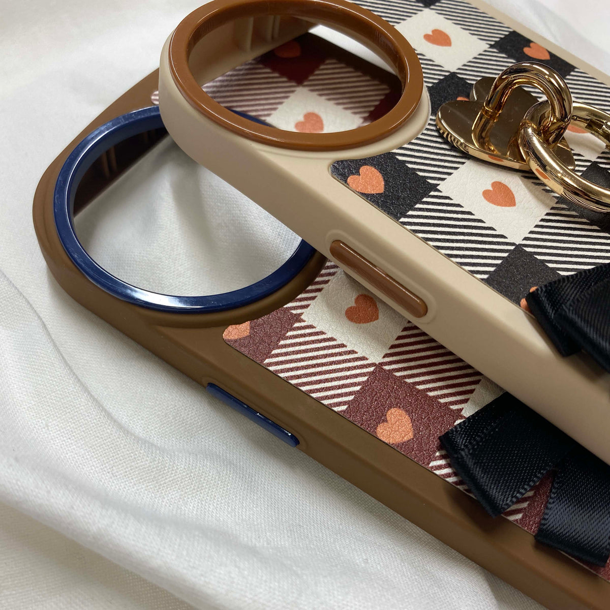 box heart check double leather ribbon