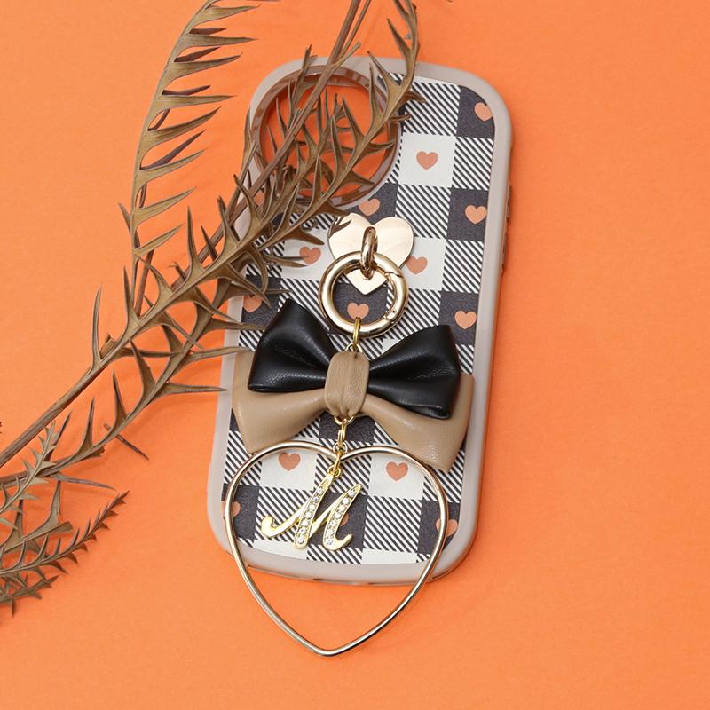 box heart check double leather ribbon