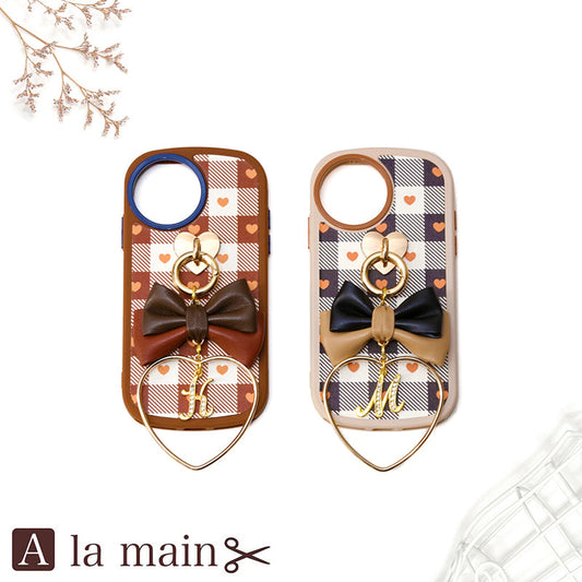 box heart check double leather ribbon