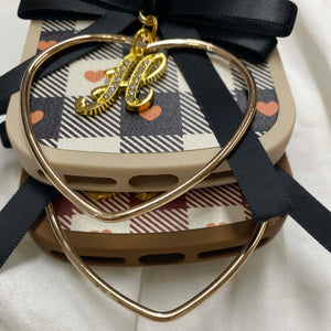 box heart check double leather ribbon