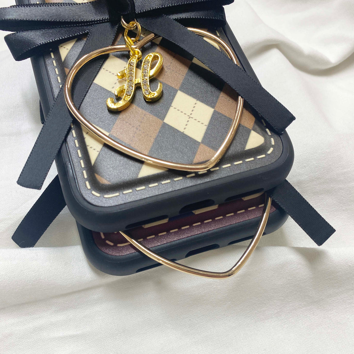 argyle stitch  leather hoop ribbon