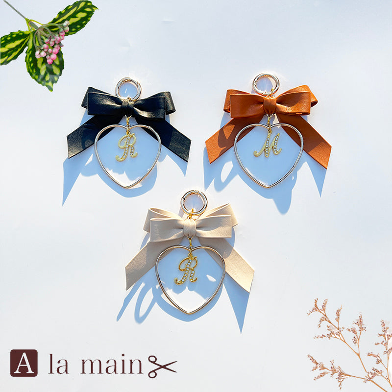 leather hoop ribbon Initial charm