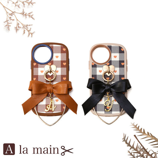 box heart check leather hoop ribbon
